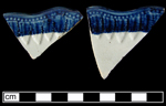 Edgedware fragment with blue Bead and feather pattern - click to see larger image.